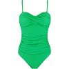 Ocean Blues Women’s Bandeau One Pieces Swimsuit Molded Cups Shirring Tummy Control Bathing Suit(Green)