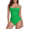 Ocean Blues Women’s Bandeau One Pieces Swimsuit Molded Cups Shirring Tummy Control Bathing Suit(Green)