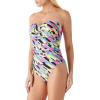 Ocean Blues Women’s Bandeau One Pieces Swimsuit Molded Cups Shirring Tummy Control Bathing Suit(Multicolored)
