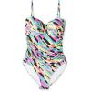 Ocean Blues Women’s Bandeau One Pieces Swimsuit Molded Cups Shirring Tummy Control Bathing Suit(Multicolored)