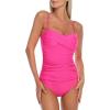 Ocean Blues Women’s Bandeau One Pieces Swimsuit Molded Cups Shirring Tummy Control Bathing Suit(Neon Rose)