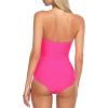 Ocean Blues Women’s Bandeau One Pieces Swimsuit Molded Cups Shirring Tummy Control Bathing Suit(Neon Rose)