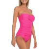 Ocean Blues Women’s Bandeau One Pieces Swimsuit Molded Cups Shirring Tummy Control Bathing Suit(Neon Rose)