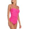 Ocean Blues Women’s Bandeau One Pieces Swimsuit Molded Cups Shirring Tummy Control Bathing Suit(Neon Rose)