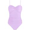 Ocean Blues Women’s Bandeau One Pieces Swimsuit Molded Cups Shirring Tummy Control Bathing Suit(Purple)