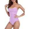 Ocean Blues Women’s Bandeau One Pieces Swimsuit Molded Cups Shirring Tummy Control Bathing Suit(Purple)