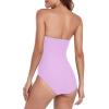 Ocean Blues Women’s Bandeau One Pieces Swimsuit Molded Cups Shirring Tummy Control Bathing Suit(Purple)
