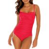 Ocean Blues Women’s Bandeau One Pieces Swimsuit Molded Cups Shirring Tummy Control Bathing Suit(Red)