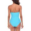 Ocean Blues Women’s Bandeau One Pieces Swimsuit Molded Cups Shirring Tummy Control Bathing Suit(Sky Blue)