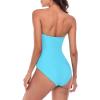 Ocean Blues Women’s Bandeau One Pieces Swimsuit Molded Cups Shirring Tummy Control Bathing Suit(Sky Blue)