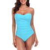 Ocean Blues Women’s Bandeau One Pieces Swimsuit Molded Cups Shirring Tummy Control Bathing Suit(Sky Blue)
