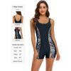 Ocean Blues Women’s Boyshort Swimsuit with Built-in Bra Active One Piece Bathing Suit Modest Athletic Swimwear(Blue & Orange Pattern)