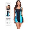 Ocean Blues Women’s Boyshort Swimsuit with Built-in Bra Active One Piece Bathing Suit Modest Athletic Swimwear(Blue)
