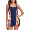Ocean Blues Women’s Boyshort Swimsuit with Built-in Bra Active One Piece Bathing Suit Modest Athletic Swimwear(Colorful Floral)
