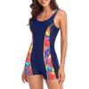 Ocean Blues Women’s Boyshort Swimsuit with Built-in Bra Active One Piece Bathing Suit Modest Athletic Swimwear(Colorful Floral)