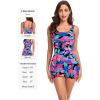 Ocean Blues Women’s Boyshort Swimsuit with Built-in Bra Active One Piece Bathing Suit Modest Athletic Swimwear(Colorful Leaves)