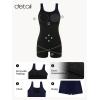 Ocean Blues Women’s Boyshort Swimsuit with Built-in Bra Active One Piece Bathing Suit Modest Athletic Swimwear(Navy Blue)