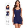 Ocean Blues Women’s Boyshort Swimsuit with Built-in Bra Active One Piece Bathing Suit Modest Athletic Swimwear(Navy Blue)