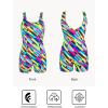 Ocean Blues Women’s Boyshort Swimsuit with Built-in Bra Active One Piece Bathing Suit Modest Athletic Swimwear(Neon Striped)