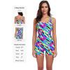 Ocean Blues Women’s Boyshort Swimsuit with Built-in Bra Active One Piece Bathing Suit Modest Athletic Swimwear(Neon Striped)