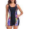 Ocean Blues Women’s Boyshort Swimsuit with Built-in Bra Active One Piece Bathing Suit Modest Athletic Swimwear(Purple Leopard)