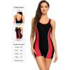 Ocean Blues Women’s Boyshort Swimsuit with Built-in Bra Active One Piece Bathing Suit Modest Athletic Swimwear(Red)