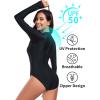 Ocean Blues Women’s Lond Sleeves One Piece Bathing Suit Sun Protection Swimwear UV UPF 50+ Rash Guard Zipper Swimsuit(Black)