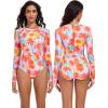 Ocean Blues Women’s Lond Sleeves One Piece Bathing Suit Sun Protection Swimwear UV UPF 50+ Rash Guard Zipper Swimsuit(Leaf Print)