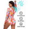 Ocean Blues Women’s Lond Sleeves One Piece Bathing Suit Sun Protection Swimwear UV UPF 50+ Rash Guard Zipper Swimsuit(Leaf Print)