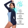 Ocean Blues Women’s Lond Sleeves One Piece Bathing Suit Sun Protection Swimwear UV UPF 50+ Rash Guard Zipper Swimsuit(Navy Blue)
