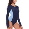 Ocean Blues Women’s Lond Sleeves One Piece Bathing Suit Sun Protection Swimwear UV UPF 50+ Rash Guard Zipper Swimsuit(Navy Blue)