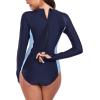Ocean Blues Women’s Lond Sleeves One Piece Bathing Suit Sun Protection Swimwear UV UPF 50+ Rash Guard Zipper Swimsuit(Navy Blue)