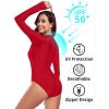Ocean Blues Women’s Lond Sleeves One Piece Bathing Suit Sun Protection Swimwear UV UPF 50+ Rash Guard Zipper Swimsuit(Red)