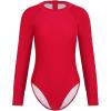 Ocean Blues Women’s Lond Sleeves One Piece Bathing Suit Sun Protection Swimwear UV UPF 50+ Rash Guard Zipper Swimsuit(Red)