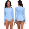 Ocean Blues Women’s Lond Sleeves One Piece Bathing Suit Sun Protection Swimwear UV UPF 50+ Rash Guard Zipper Swimsuit(Sea Blue)