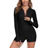 Ocean Blues Women’s Long Sleeve One Piece Bathing Suit Athletic Boyleg One Piece Swimsuit UPF 50+ Sun Protection Rash Guard(Black)
