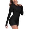 Ocean Blues Women’s Long Sleeve One Piece Bathing Suit Athletic Boyleg One Piece Swimsuit UPF 50+ Sun Protection Rash Guard(Black)