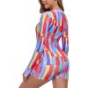 Ocean Blues Women’s Long Sleeve One Piece Bathing Suit Athletic Boyleg One Piece Swimsuit UPF 50+ Sun Protection Rash Guard(Colorful Blocks)