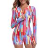 Ocean Blues Women’s Long Sleeve One Piece Bathing Suit Athletic Boyleg One Piece Swimsuit UPF 50+ Sun Protection Rash Guard(Colorful Blocks)