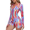 Ocean Blues Women’s Long Sleeve One Piece Bathing Suit Athletic Boyleg One Piece Swimsuit UPF 50+ Sun Protection Rash Guard(Colorful Blocks)