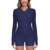 Ocean Blues Women’s Long Sleeve One Piece Bathing Suit Athletic Boyleg One Piece Swimsuit UPF 50+ Sun Protection Rash Guard(Navy Blue)