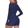 Ocean Blues Women’s Long Sleeve One Piece Bathing Suit Athletic Boyleg One Piece Swimsuit UPF 50+ Sun Protection Rash Guard(Navy Blue)