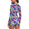Ocean Blues Women’s Long Sleeve One Piece Bathing Suit Athletic Boyleg One Piece Swimsuit UPF 50+ Sun Protection Rash Guard(Neon Striped)