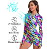 Ocean Blues Women’s Long Sleeve One Piece Bathing Suit Athletic Boyleg One Piece Swimsuit UPF 50+ Sun Protection Rash Guard(Neon Striped)