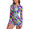 Ocean Blues Women’s Long Sleeve One Piece Bathing Suit Athletic Boyleg One Piece Swimsuit UPF 50+ Sun Protection Rash Guard(Neon Striped)