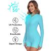Ocean Blues Women’s Long Sleeve One Piece Bathing Suit Athletic Boyleg One Piece Swimsuit UPF 50+ Sun Protection Rash Guard(Sky Blue)