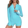 Ocean Blues Women’s Long Sleeve One Piece Bathing Suit Athletic Boyleg One Piece Swimsuit UPF 50+ Sun Protection Rash Guard(Sky Blue)