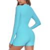Ocean Blues Women’s Long Sleeve One Piece Bathing Suit Athletic Boyleg One Piece Swimsuit UPF 50+ Sun Protection Rash Guard(Sky Blue)