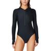 Ocean Blues Women’s Long Sleeve Rash Guard Printed Surfing Swimsuit Zipper One Piece Bathing Suit(Black)