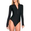 Ocean Blues Women’s Long Sleeve Rash Guard Printed Surfing Swimsuit Zipper One Piece Bathing Suit(Black)
